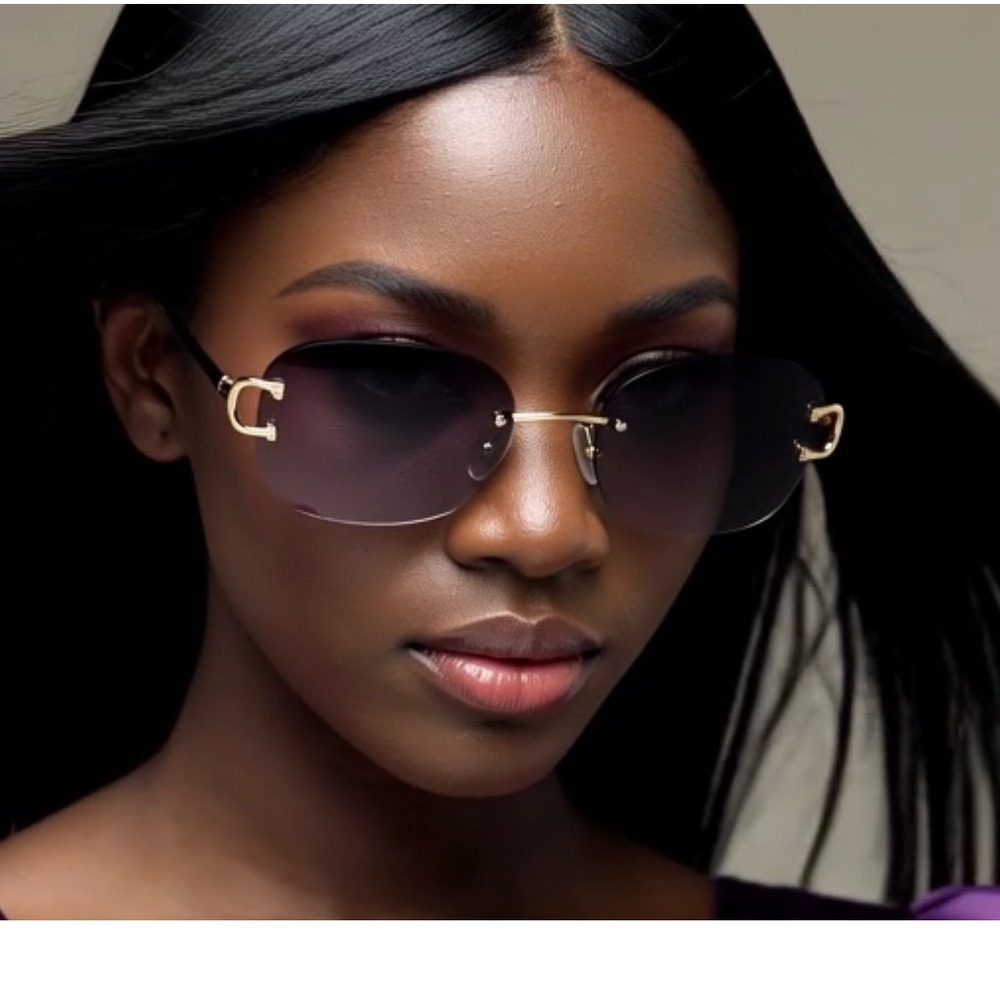 Classic Elegant Modern Sophisticated SUNGLASSES Rimless Gold Frame Black Lens